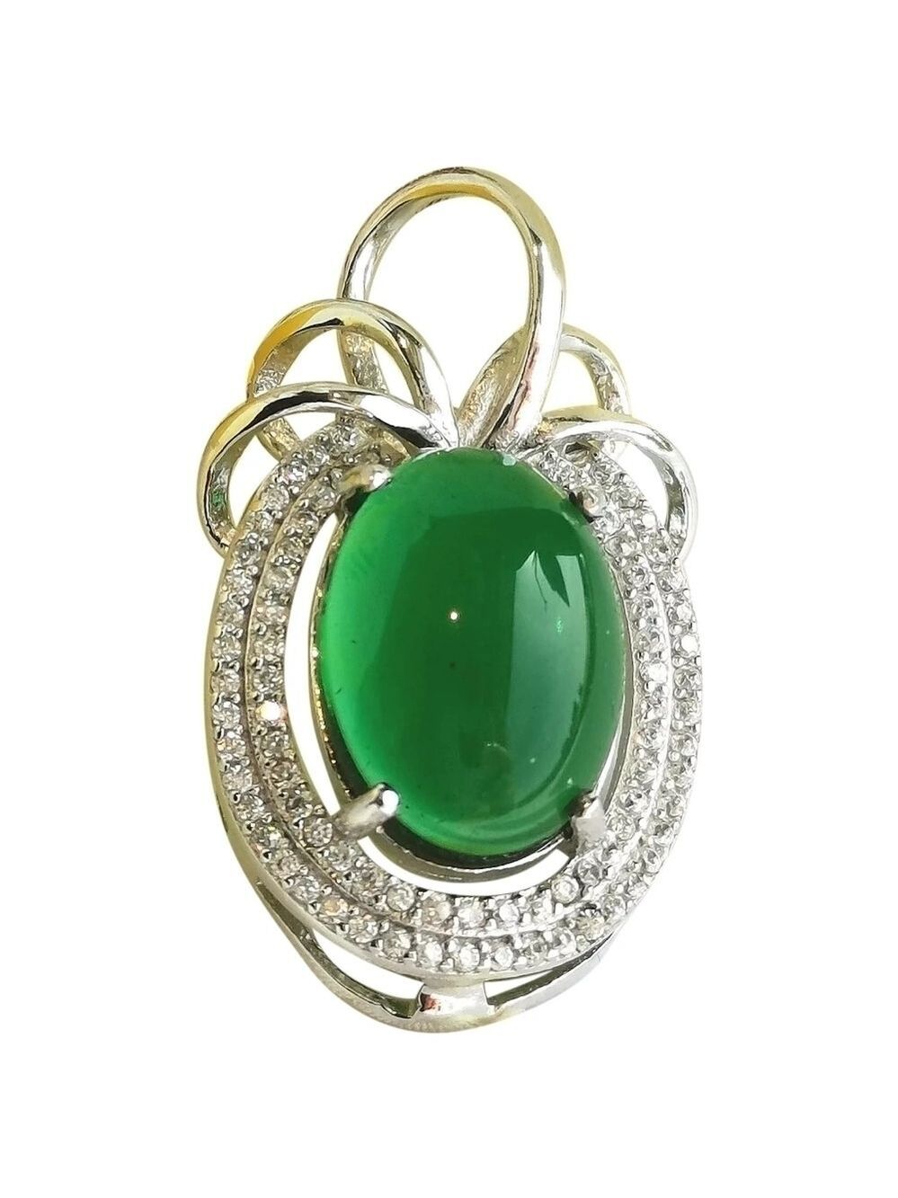 Sterling Silver Green Onyx CZ Pendant 🆕